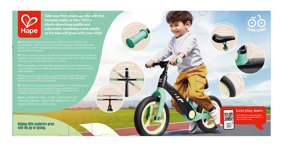 Miniatura: Learner  Balance Bike Green de Hape. Bicicleta de Balanceo Verde Negra empaque posterior