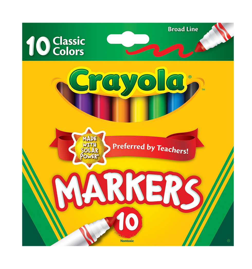 10 ct Classic Markers Broadline Crayola. Marcadores Clásicos Gruesos, 10 unidades empaque frente