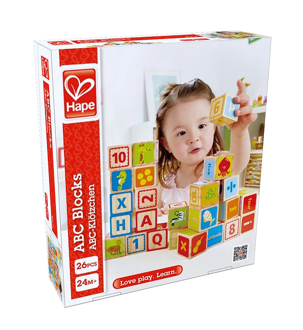 ABC Blocks de Hape. Cubos de Madera ABC empaque frente
