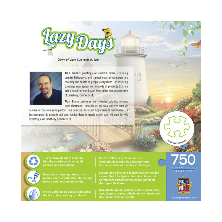 Lazy Days Dawn of Light 750 Piece Jigsaw Puzzle MasterPieces. Rompecabezas de 750 Piezas Días de Descanso empaque posterior