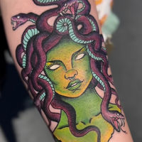 Tattoo of Medusa in full color, Neotraditional style