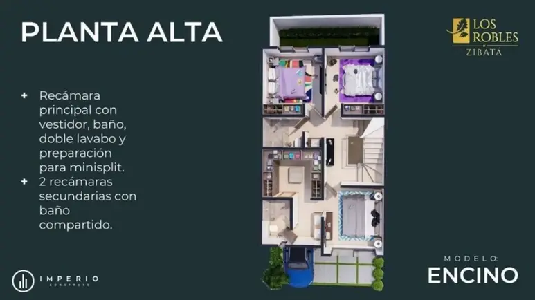 Maqueta de planta alta de la Casa Encino en Los Robles II Zibatá