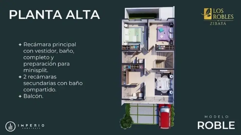 Plano planta alta Casa Roble