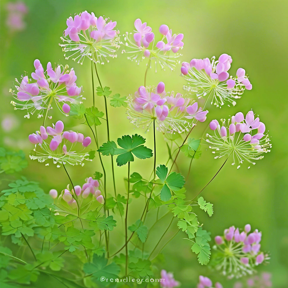Airy Meadow Rue blooms in light shade with lacy foliage