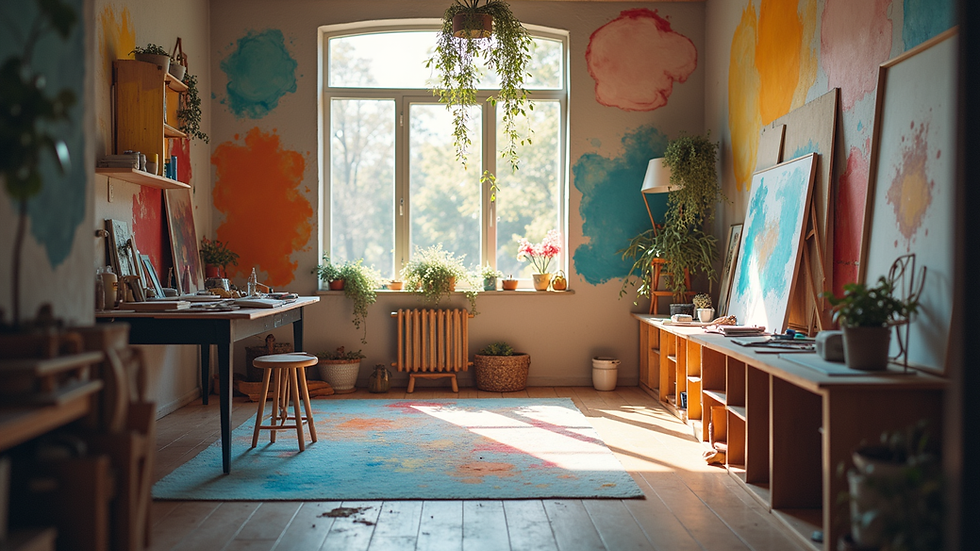 Vue rapprochée d’un atelier d’art-thérapie avec des pinceaux et des couleurs vives