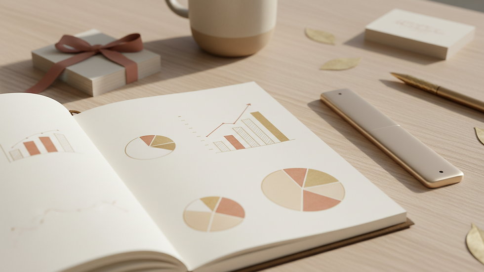 Close-up view of a notebook with financial charts and a calculator