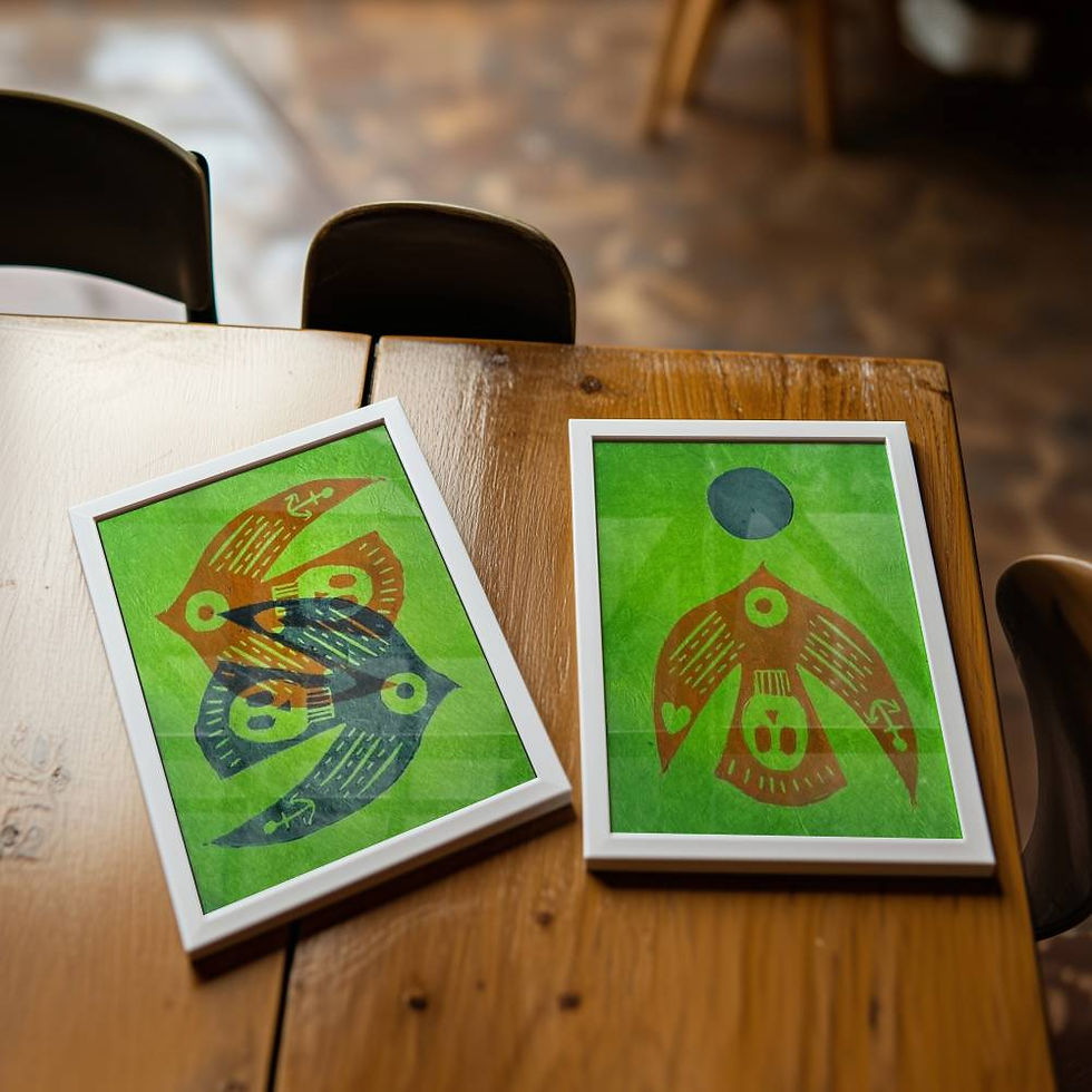Thumbnail: Birds - lino print two birds
