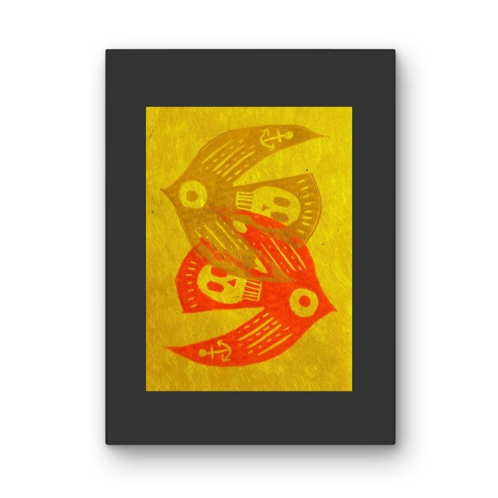 Birds - lino print two birds