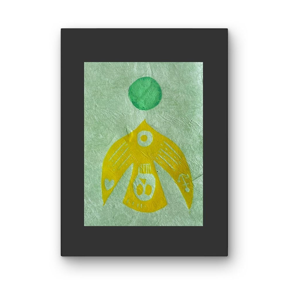 Thumbnail: Black Hole Sun - lino print bird and sun