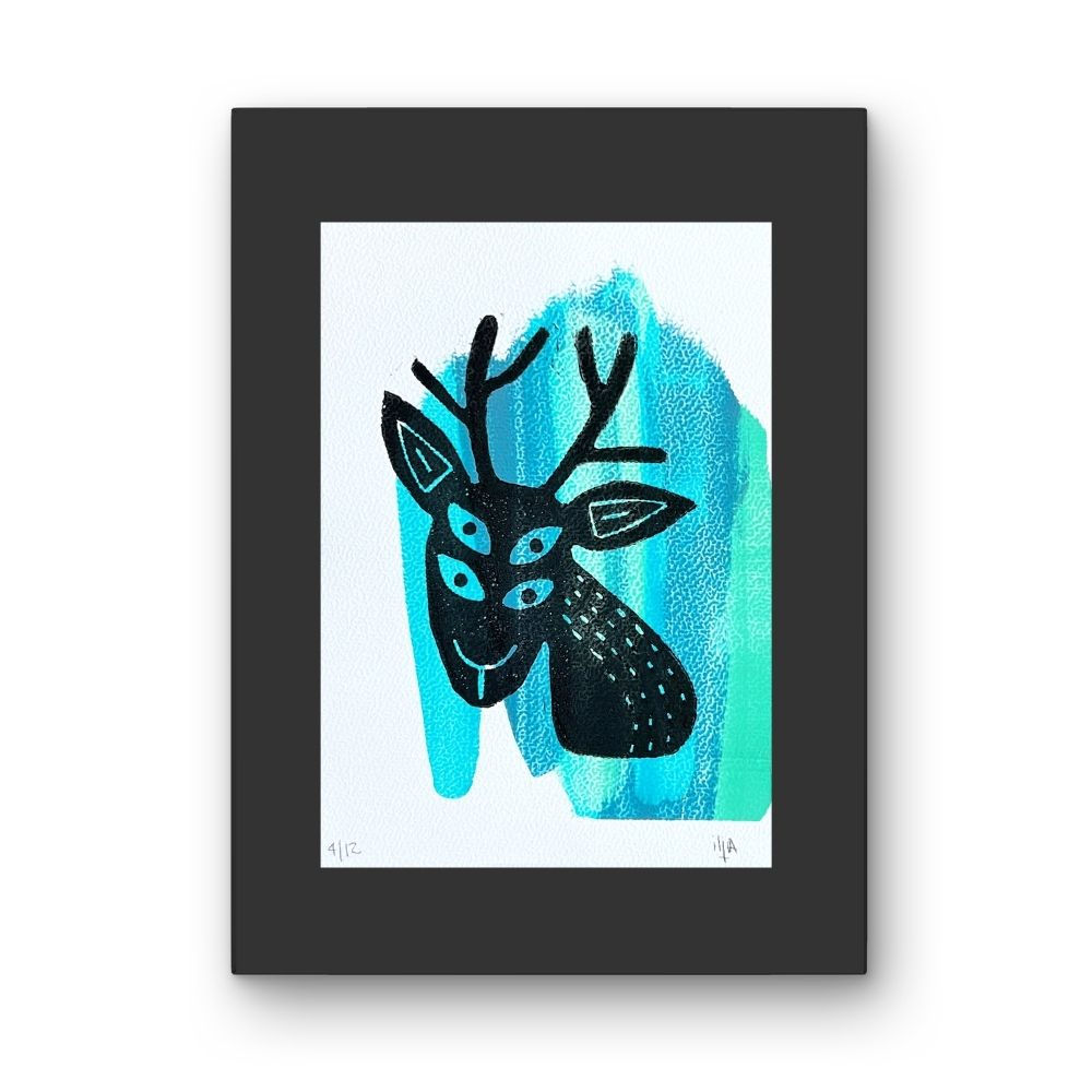 Sheena's in a Goth Gang - lino print deer
