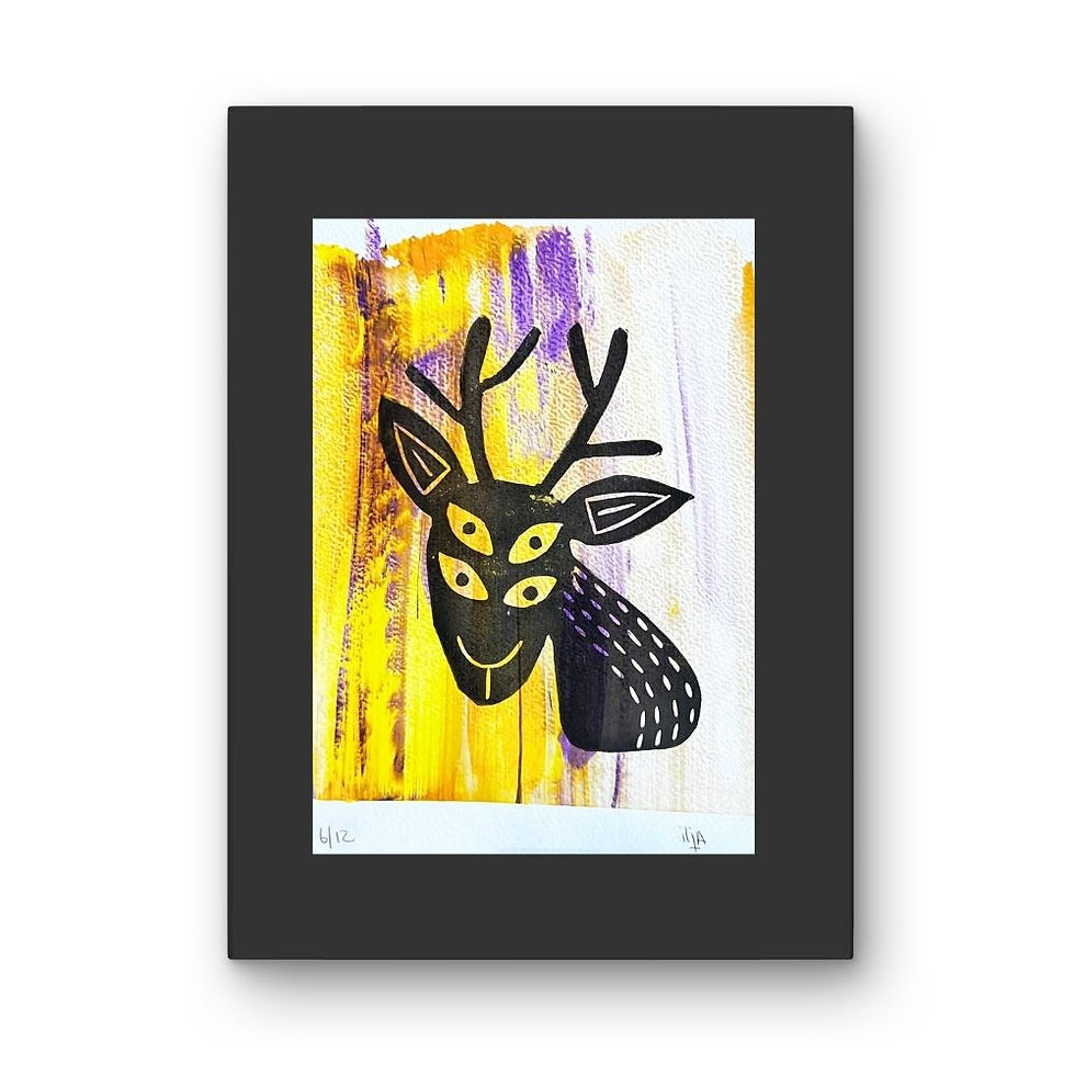 Thumbnail: Sheena's in a Goth Gang - lino print deer