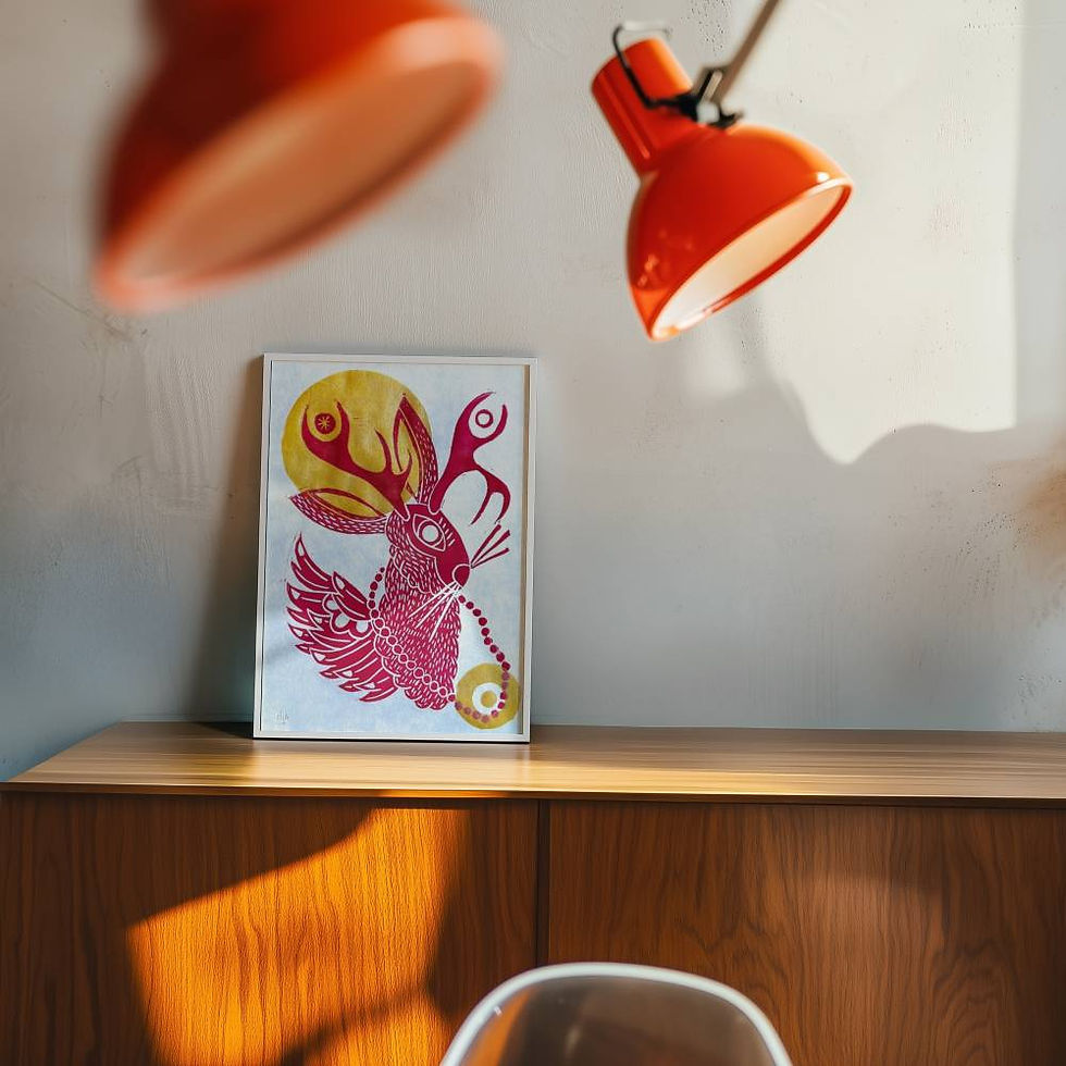 Thumbnail: Stars are the Light - lino print jackalope wings
