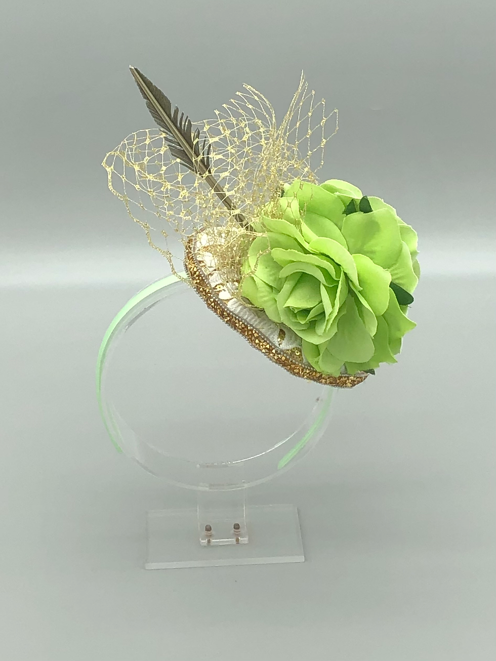 Thumbnail: Lime Green Headpiece Wedding Hat ,Occasion Hat