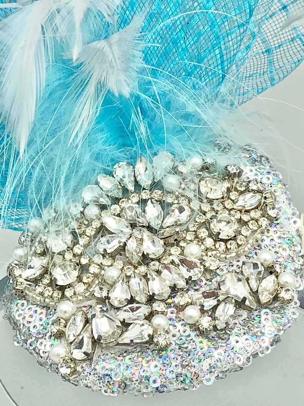 Thumbnail: Turquoise AB Crystals Fascinator Headpiece,Fasc Wedding Hat ,Occasion Hat