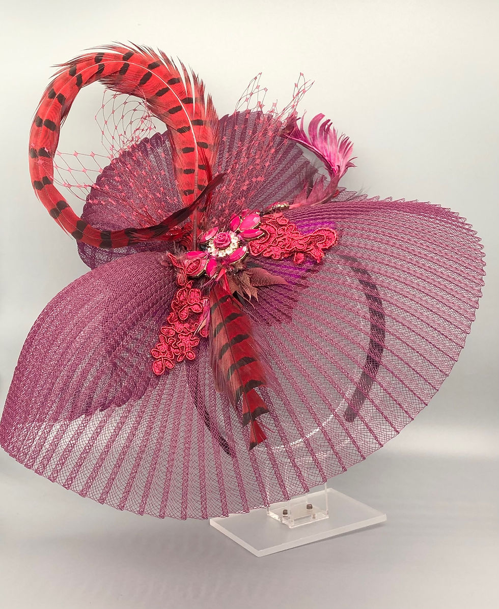 Thumbnail: Burgundy Freeform Headpiece Wedding Hat ,Occasion Hat
