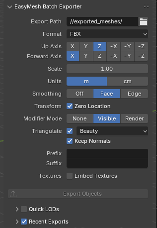 Easymesh Batch Exported settings