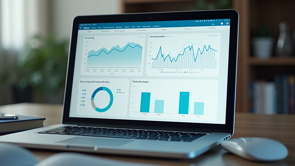 Close-up view of a laptop screen showing accounting software dashboard