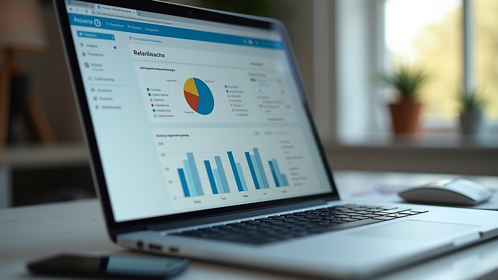 Close-up view of a laptop screen showing accounting software dashboard