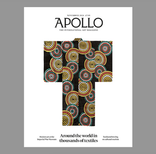 Front cover of Apollo magazine, November 2023, featuring a kimono from Karun Thakar's collection