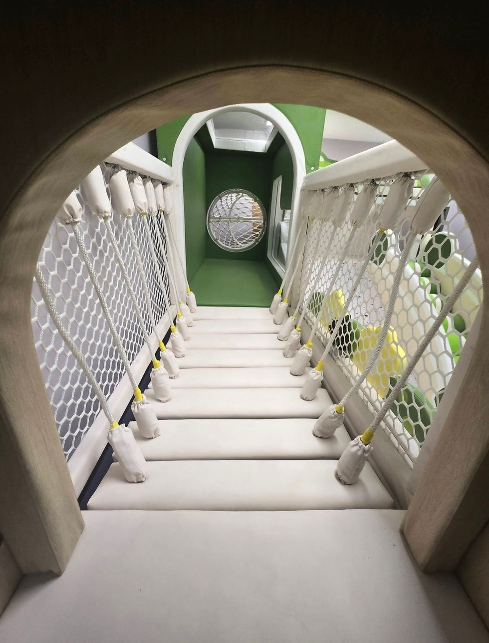 indoor rope bridge play structure, landscape