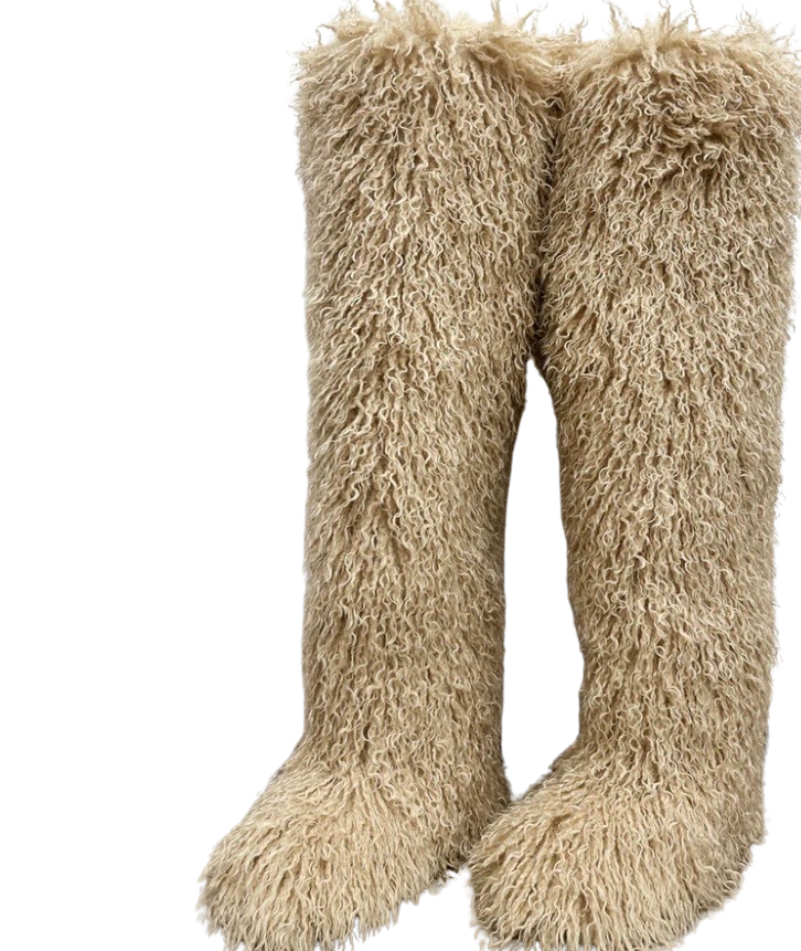 Tan Luxe Furry Thigh High Boots