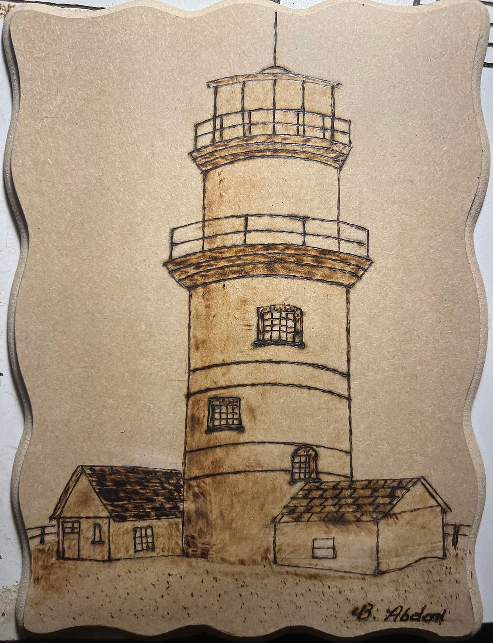 Pyrography Art The Old Lighthouse Is a handcrafted custom picture of an older lighthouse. Wood burned with vivid detail and c