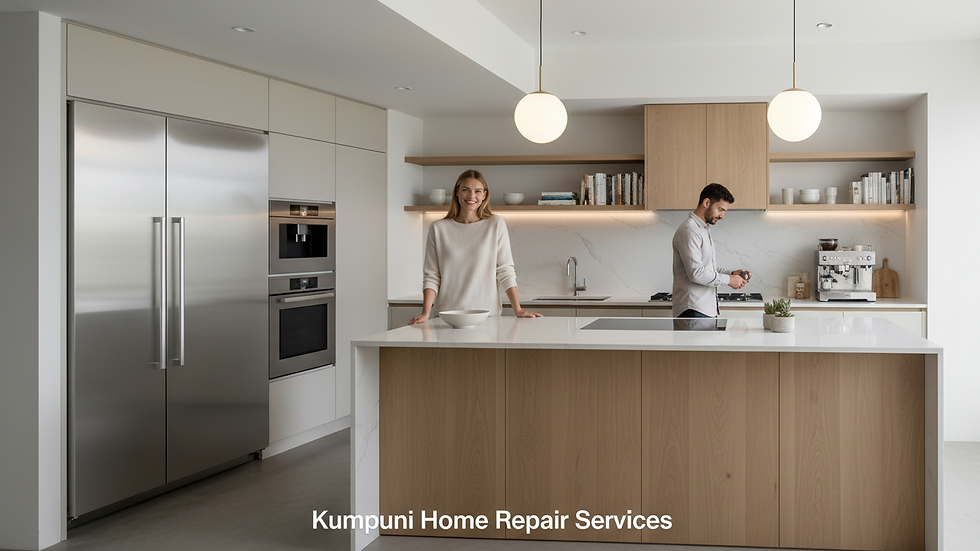 Eye-level view of a modern kitchen with various appliances