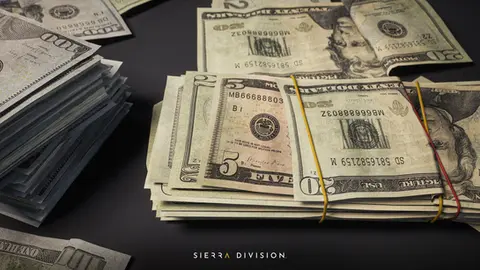 3d game art props - USD cash bills rubber banded