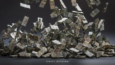 3d game art props - USD cash bills falling realistically