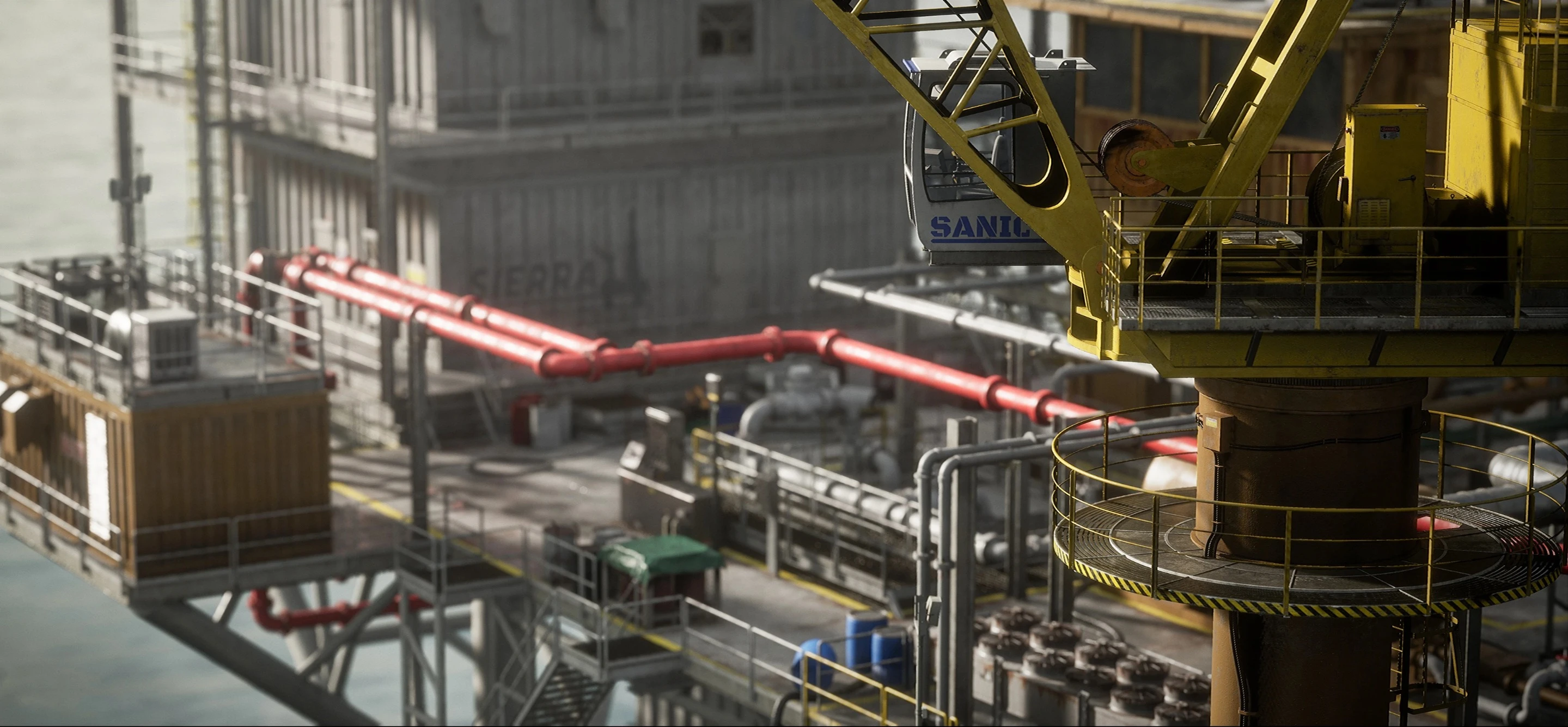 Highly-detailed game assets - featuring crane vehicle and oil rig environment