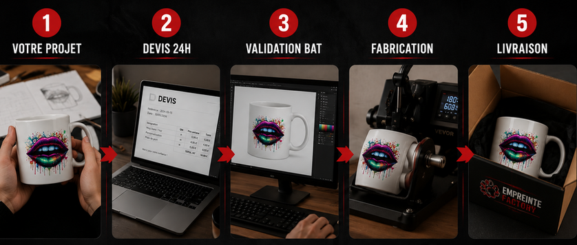 votre projet, devis en 24h, validation du BAT, fabrication, livraison ou retrait