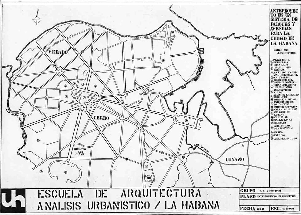 Forestier's 1926 preliminary plan for a system of parks and avenues in Havana