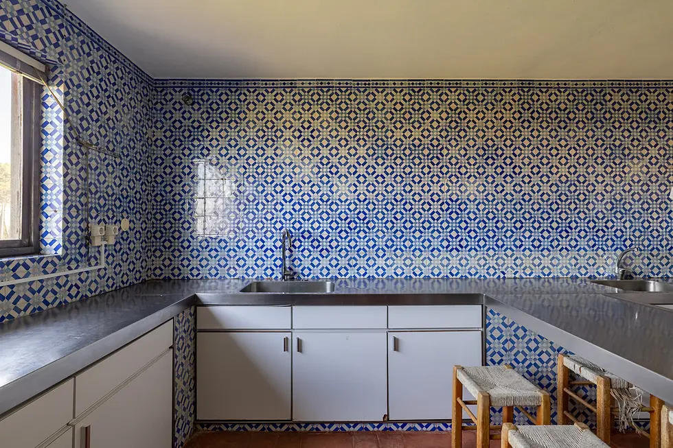 A wall of glazed tiles in a beach house at Ofir, northern Portugal
