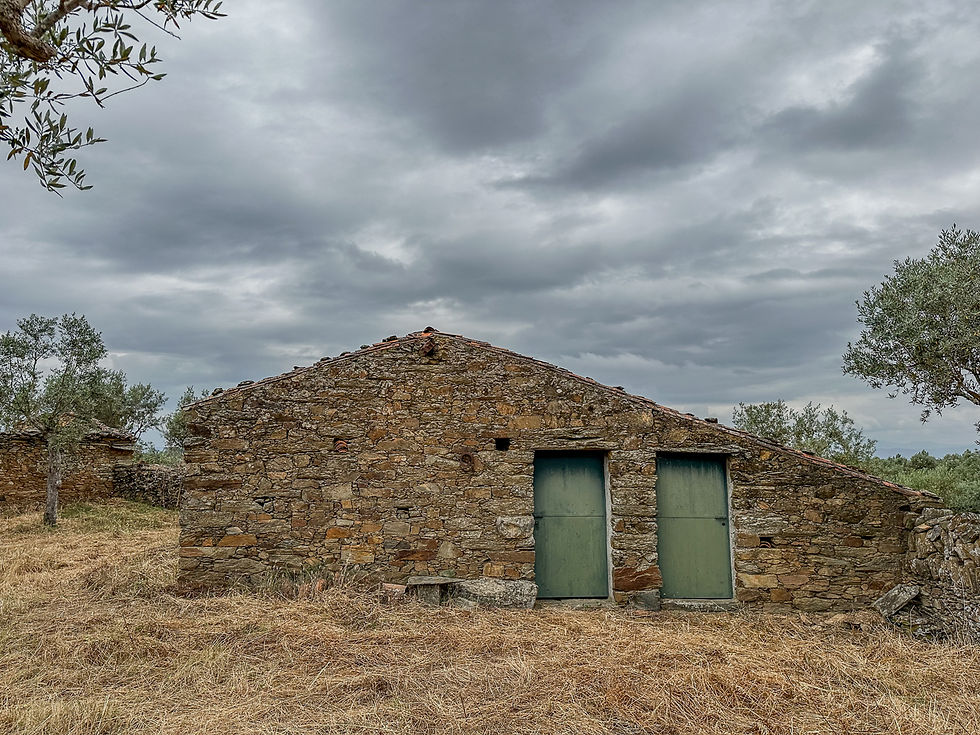Stone house with schist walls in the village of Azinheira, Castelo Branco, Portugal