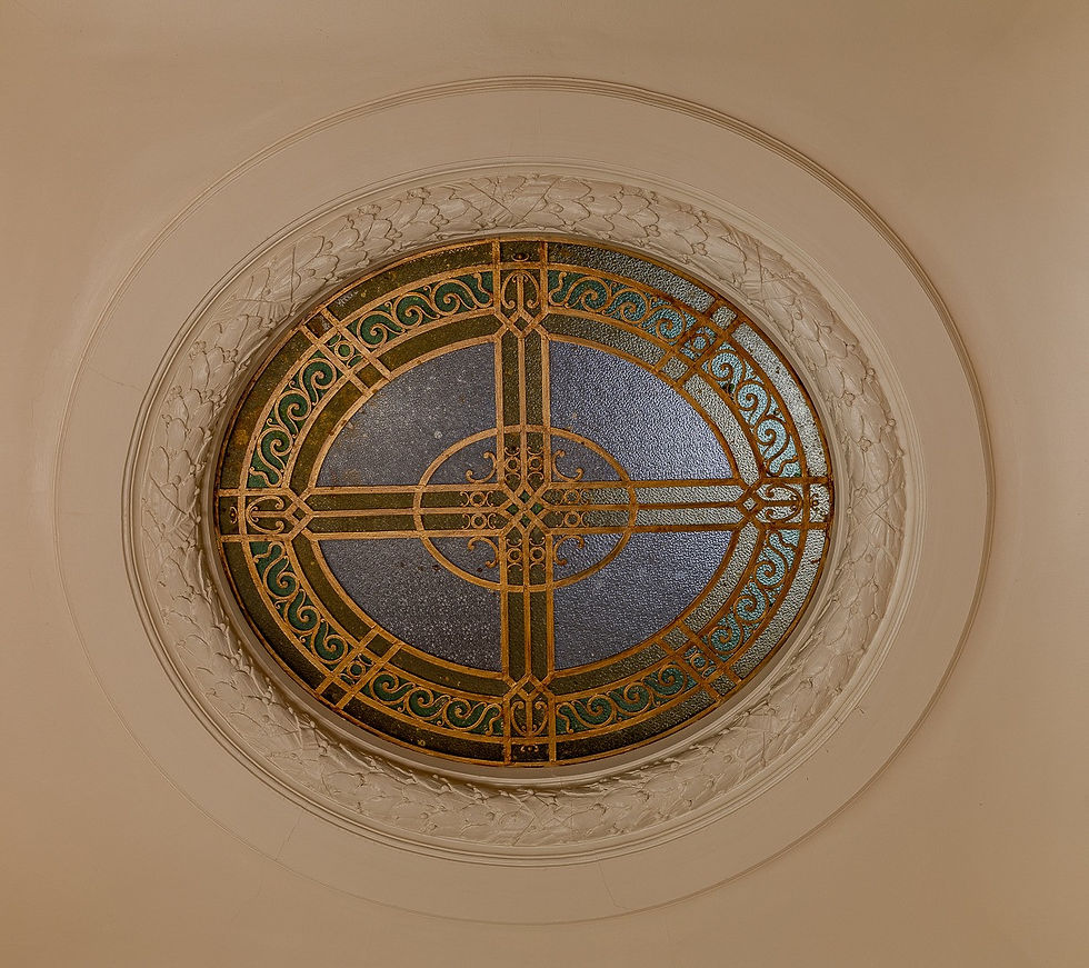 Oval stained glass skylight in the vault of the Mistress's Palace, Elvas