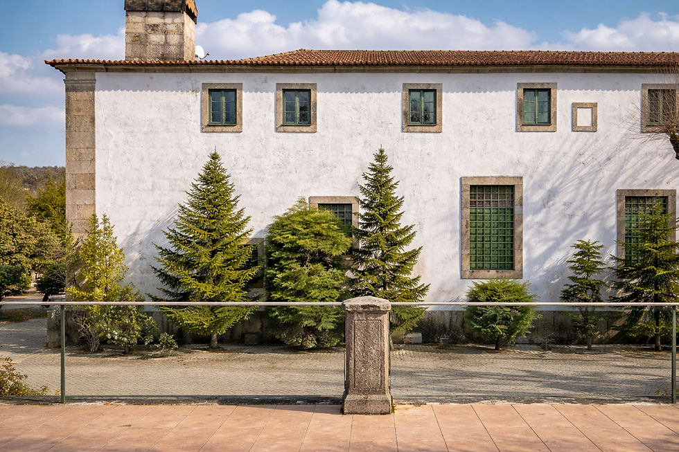 Façade of the former monastery of Santa Maria de Vila Boa do Bispo with church tower, Marco de Canaveses