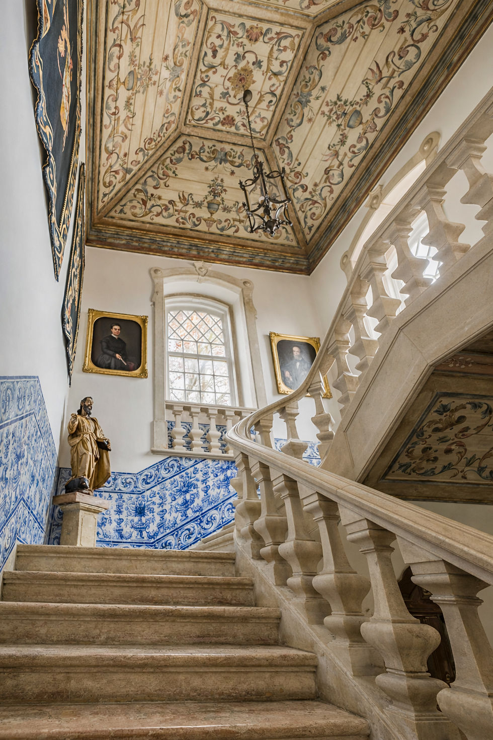 Stone staircase with blue-and-white azulejos at the Quinta de São Sebastião, Lisbon