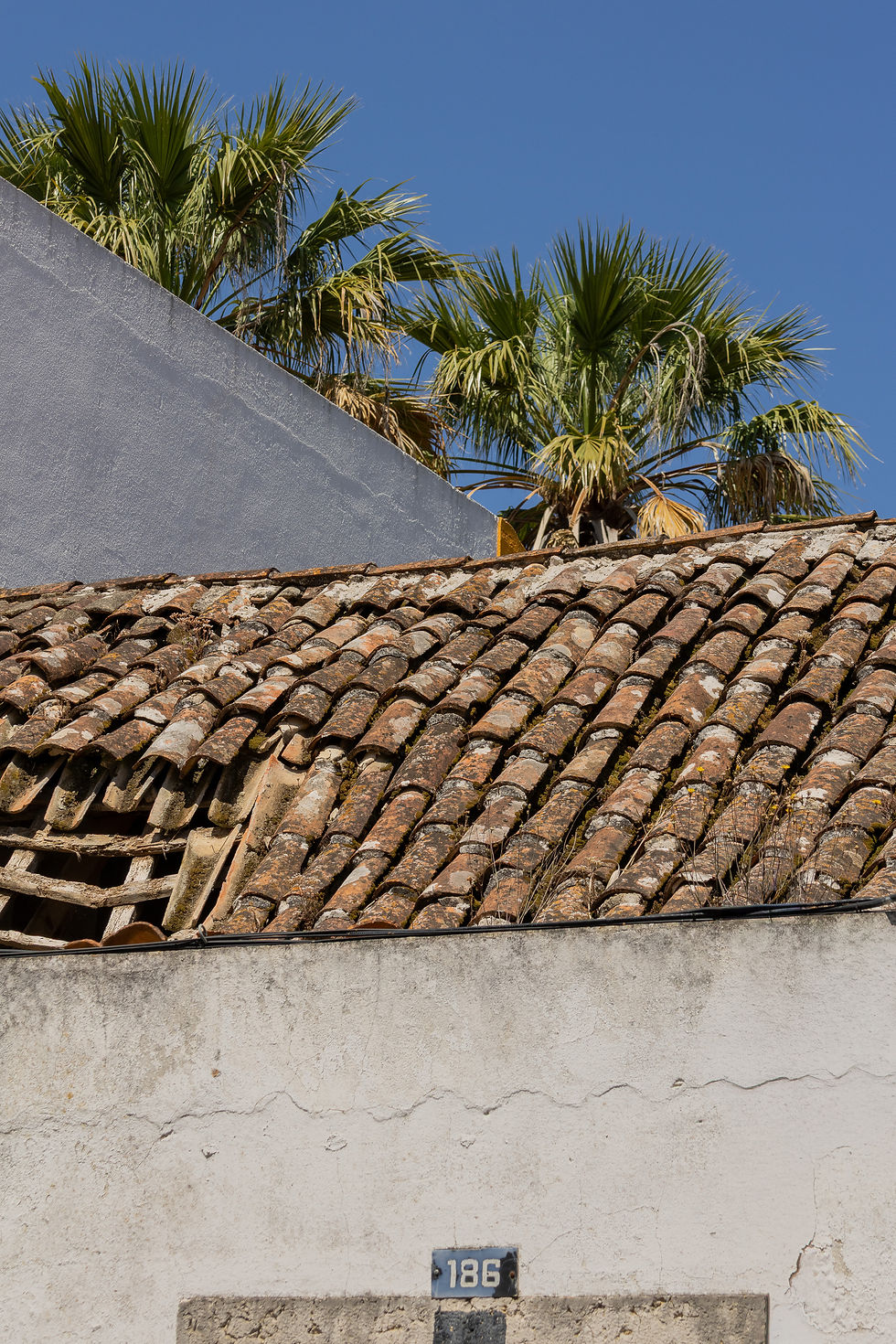 Clay tile roof on an old house awaiting rehabilitation in Azeitão, Portugal