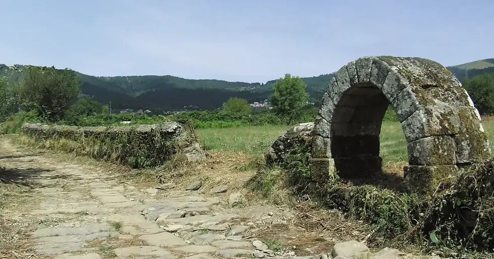 Medieval granite memorial arch on the old Roman-medieval road at Campeã, Vila Real