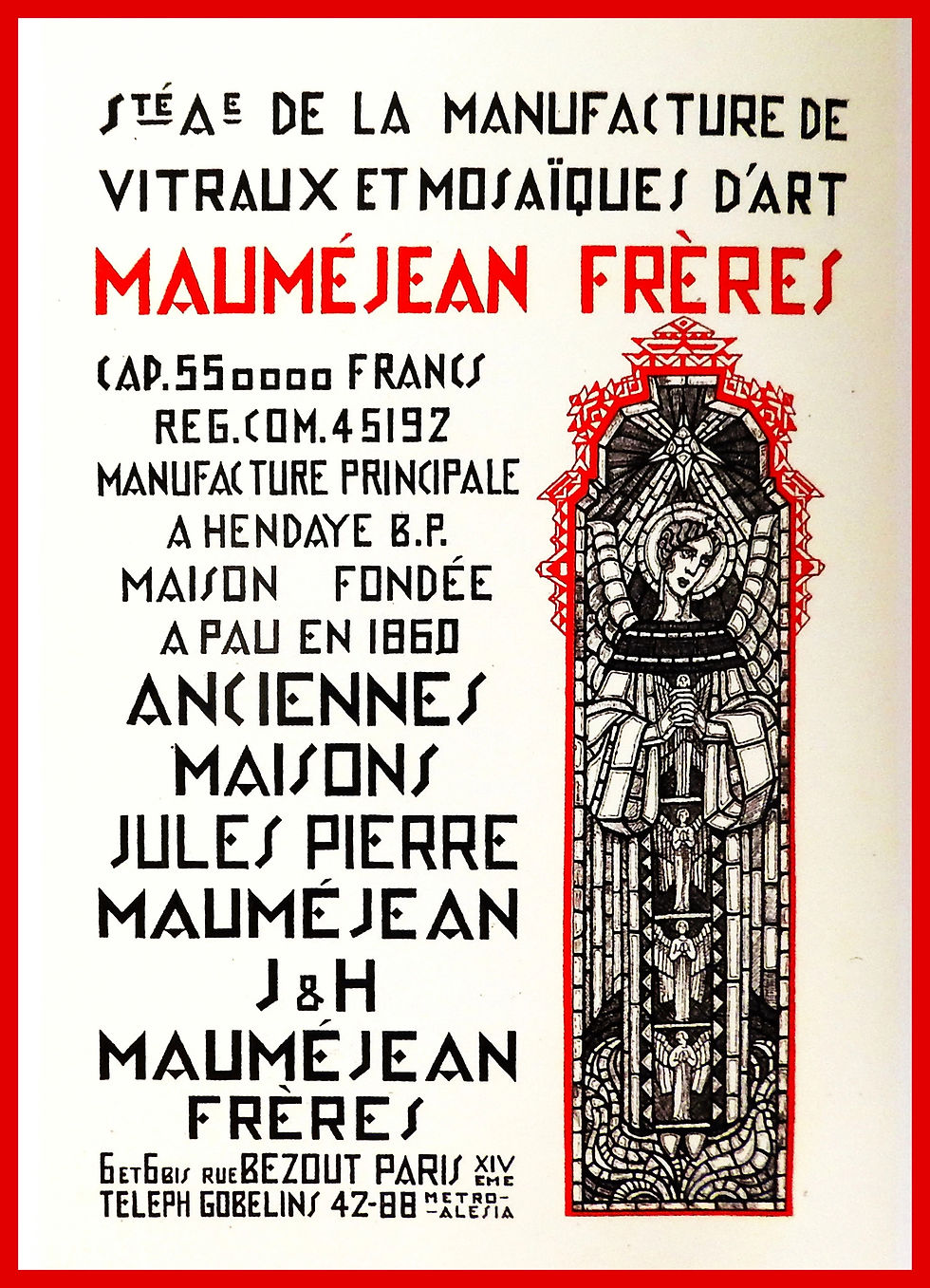 Letterhead of Maumejean Frères, manufacture of stained glass and mosaics, founded in Pau in 1860