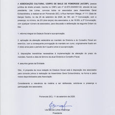 EDITAL DE CONVOCAÇÃO DA ASSEMBLEIA GERAL EXTRAORDINÁRIA DA ASSOCIAÇÃO CULTURAL CORPO DE BAILE DE POMERODE (ACCBP)