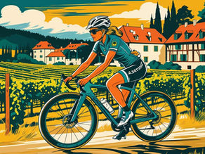 Une cycliste en vélo gravel dans les vignes en Alsace
