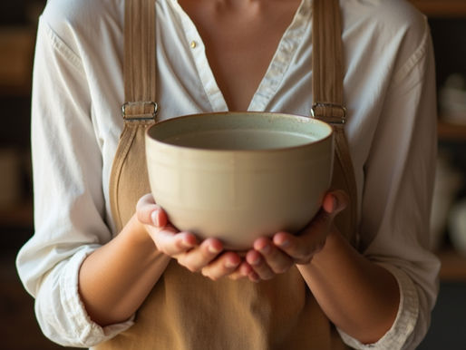 Woman holding a newly finished bowl