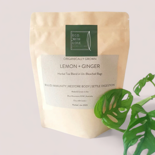 GINGER + LEMON TEA Unbleached tea bags Eco, with love