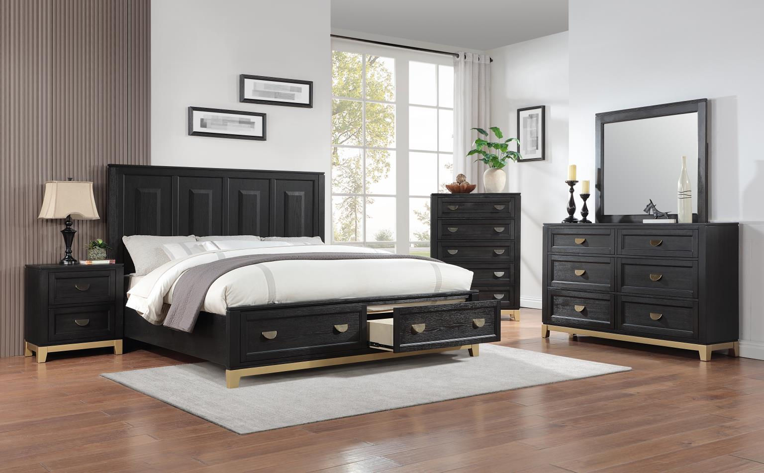 Black Golden Bedroom Set 5pcs