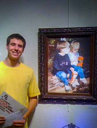 EARLY ART BY CHRIS BALDESRTON - Pointillistic stylized photorealism - brother and sister 1ST PLACE  ACRYLIC - 2010 STOCKTON ART EXHIBIT  ART LAB - PUBLIC HIGH SCHOOL 