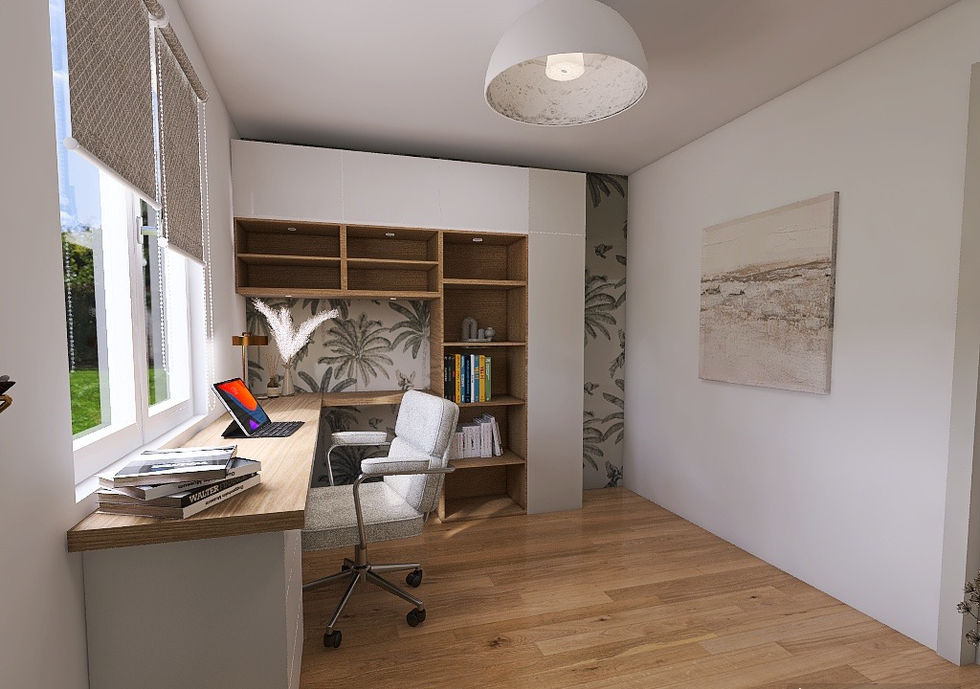Bureau lumineux avec rangements intégrés, parfait pour le télétravail.