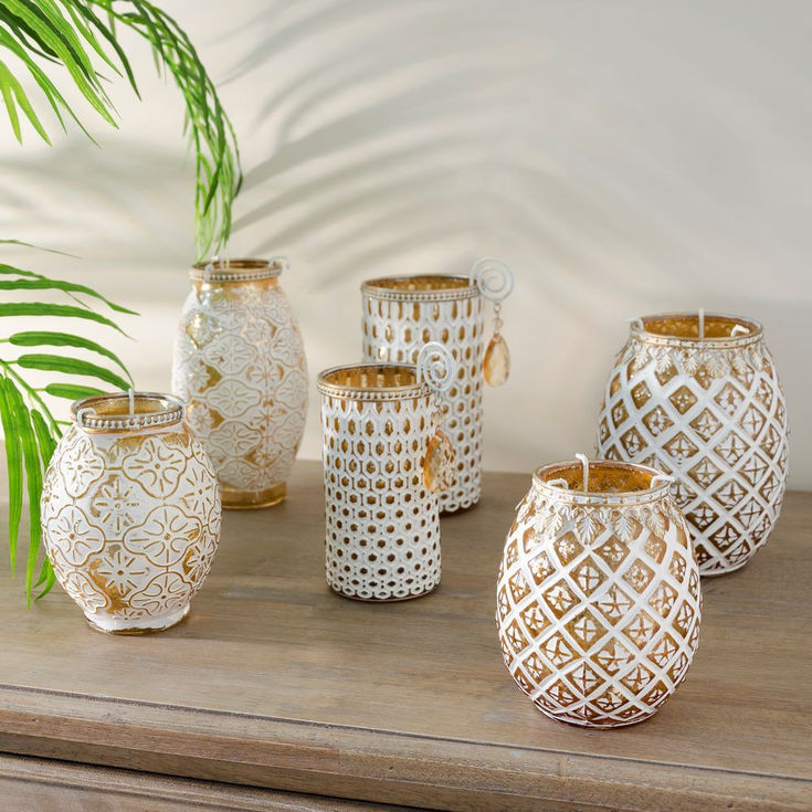 Bougeoir en verre or et blanc