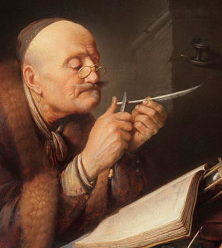 Герард Доу. Учёный, затачивающий перо. 1635 // Лейденская коллекция, Нью-Йорк, США