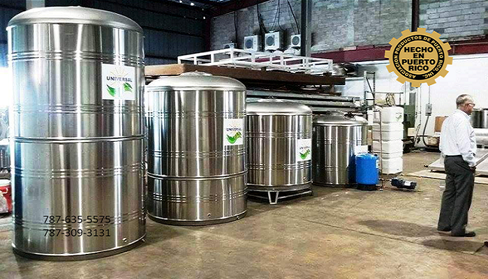 Cisternas o tanques de acero inoxidable 316 con capacidades de 450, 600, 780 y 1,200 galones, disponibles para su instalación en residencias y comercios en Puerto Rico.